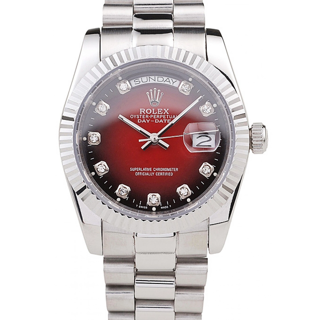 Aaa fake watches Stainless Tone Red Day-Date Two Rolex Steel Dial Polished 0731